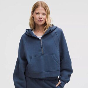 Lululemon Women's Blue Twill Scuba Oversized Half-Zip Pullover Hoodie Sz XL/XXL